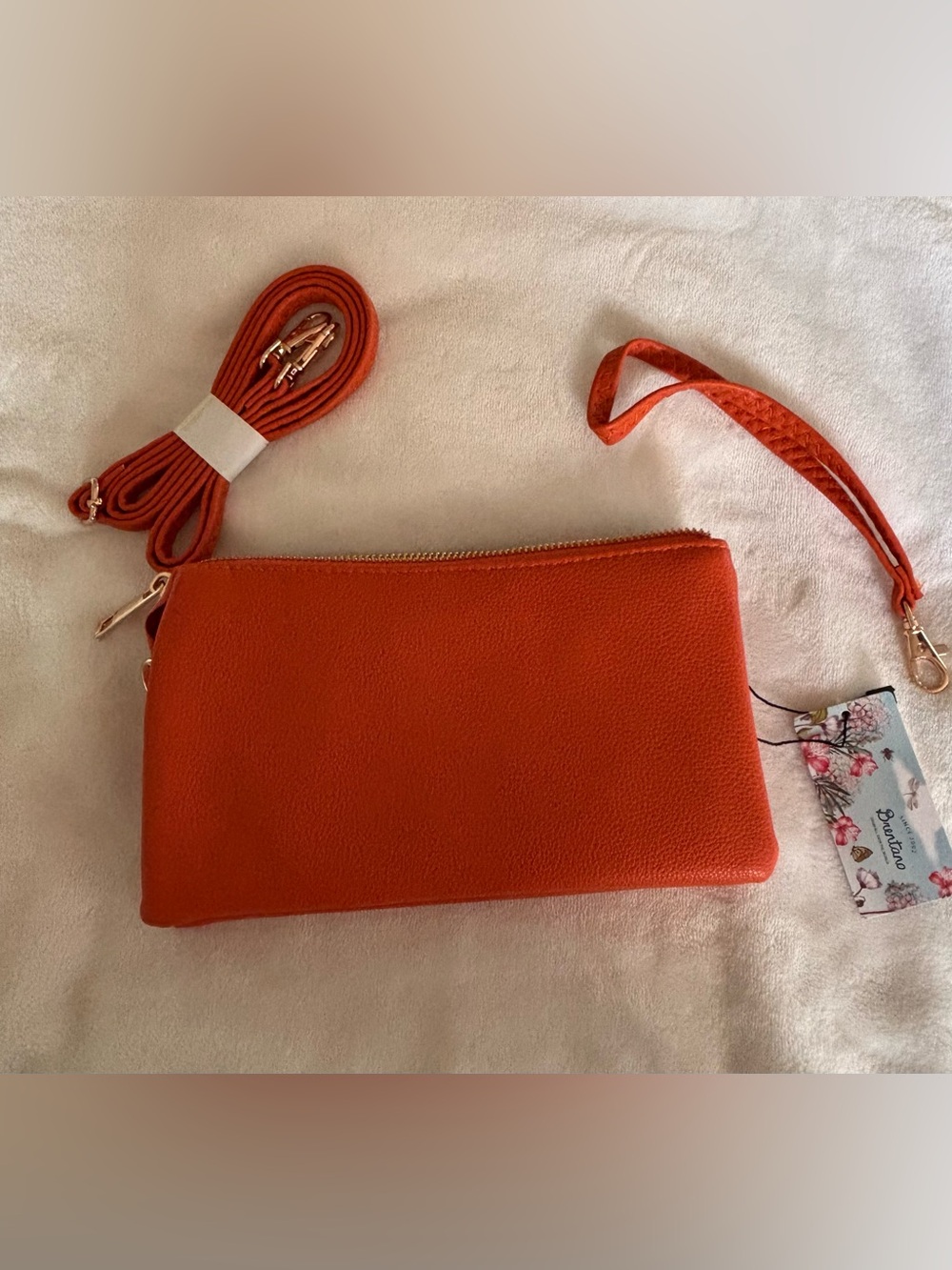 Brentano Faux leather Orange Crossbody Bag with Detachable Strap and wrist strap